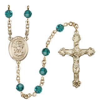 14 Karat Gold-Filled 6mm Austrian Crystal Saint Michael the Archangel Rosary in Zircon