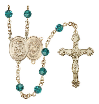 14 Karat Gold-Filled 6mm Austrian Crystal Saint Michael the Archangel/Policeman Rosary in Zircon