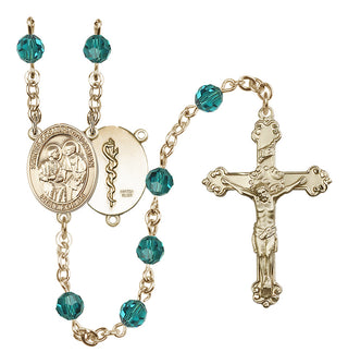 14 Karat Gold-Filled 6mm Austrian Crystal Saints Cosmas & Damian / Doctors Rosary in Zircon