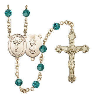 14 Karat Gold-Filled 6mm Austrian Crystal Saint Christopher/Cheerleading Rosary in Zircon