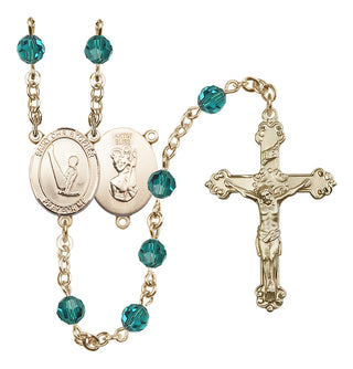 14 Karat Gold-Filled 6mm Austrian Crystal Saint Christopher/Gymnastics Rosary in Zircon