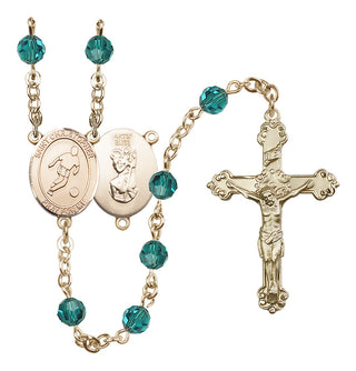 14 Karat Gold-Filled 6mm Austrian Crystal Saint Christopher/Soccer Rosary in Zircon