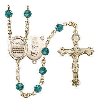 14 Karat Gold-Filled 6mm Austrian Crystal Saint Christopher/Swimming Rosary in Zircon