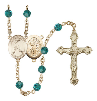 14 Karat Gold-Filled 6mm Austrian Crystal Saint Sebastian/Baseball Rosary in Zircon
