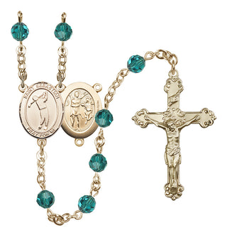 14 Karat Gold-Filled 6mm Austrian Crystal Saint Sebastian/Golf Rosary in Zircon