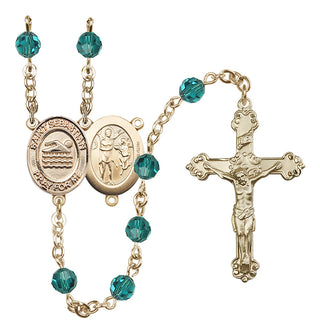14 Karat Gold-Filled 6mm Austrian Crystal Saint Sebastian/Swimming Rosary in Zircon