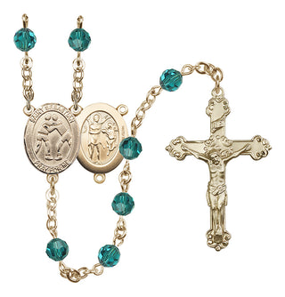 14 Karat Gold-Filled 6mm Austrian Crystal Saint Sebastian/Wrestling Rosary in Zircon