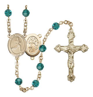 14 Karat Gold-Filled 6mm Austrian Crystal Saint Sebastian/Track & Field Rosary in Zircon