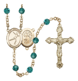 14 Karat Gold-Filled 6mm Austrian Crystal Saint Sebastian/Figure Skating Rosary in Zircon