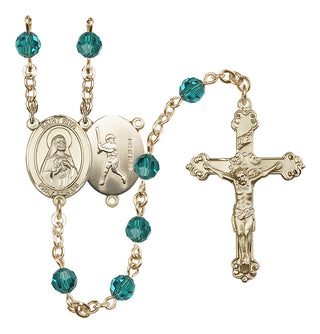 14 Karat Gold-Filled 6mm Austrian Crystal Saint Rita / Baseball Rosary in Zircon