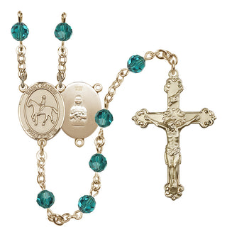 14 Karat Gold-Filled 6mm Austrian Crystal Saint Kateri/Equestrian Rosary in Zircon