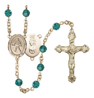 14 Karat Gold-Filled 6mm Austrian Crystal Saint Christopher / Field Hockey Rosary in Zircon