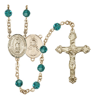 14 Karat Gold-Filled 6mm Austrian Crystal Virgen de Guadalupe Rosary in Zircon