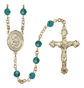 14 Karat Gold-Filled 6mm Austrian Crystal Virgen del Carmen Rosary in Zircon