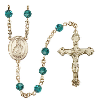 14 Karat Gold-Filled 6mm Austrian Crystal Saint Gerald Rosary in Zircon