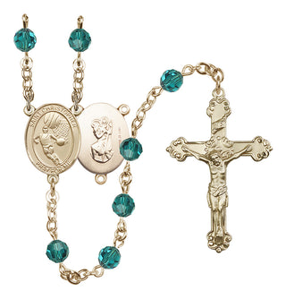 14 Karat Gold-Filled 6mm Austrian Crystal Saint Christopher/Basketball Rosary in Zircon