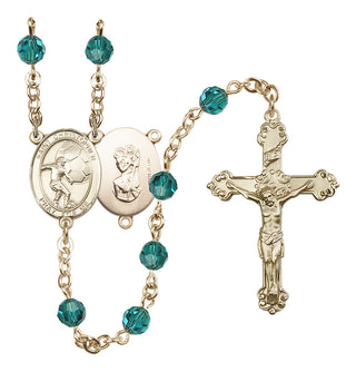 14 Karat Gold-Filled 6mm Austrian Crystal Saint Christopher/Soccer Rosary in Zircon
