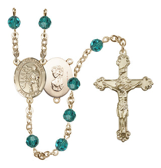 14 Karat Gold-Filled 6mm Austrian Crystal Saint Christopher / Karate Rosary in Zircon
