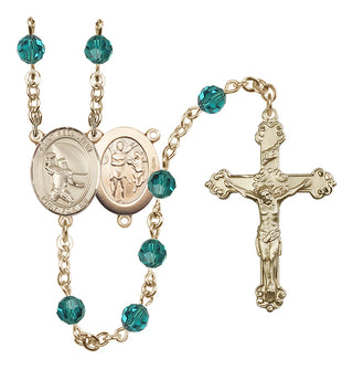 14 Karat Gold-Filled 6mm Austrian Crystal Saint Sebastian / Football Rosary in Zircon