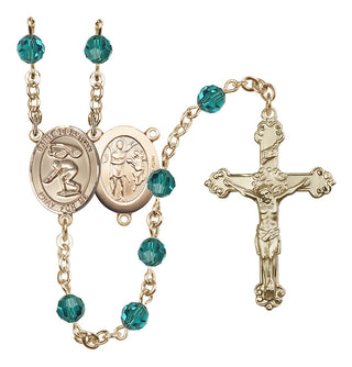 14 Karat Gold-Filled 6mm Austrian Crystal Saint Sebastian/Swimming Rosary in Zircon