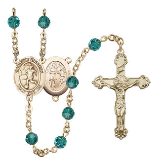 14 Karat Gold-Filled 6mm Austrian Crystal Saint Sebastian/Soccer-Women Rosary in Zircon