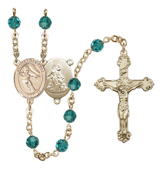 14 Karat Gold-Filled 6mm Austrian Crystal Guardian Angel/Hockey Rosary in Zircon