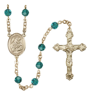 14 Karat Gold 6mm Austrian Crystal Saint Anthony of Padua Rosary in Zircon