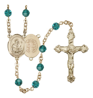 14 Karat Gold 6mm Austrian Crystal Saint Benedict Rosary in Zircon