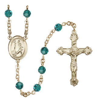 14 Karat Gold 6mm Austrian Crystal Saint Dominic de Guzman Rosary in Zircon