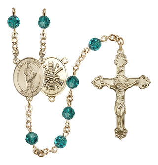 14 Karat Gold 6mm Austrian Crystal Saint Florian/Firefighter Rosary in Zircon