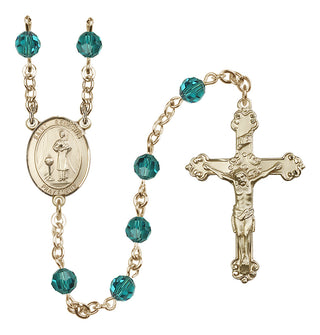 14 Karat Gold 6mm Austrian Crystal Saint Genesius of Rome Rosary in Zircon