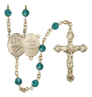 14 Karat Gold 6mm Austrian Crystal Saint George / Army Rosary in Zircon