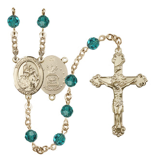 14 Karat Gold 6mm Austrian Crystal Saint Joan of Arc / Air Force Rosary in Zircon