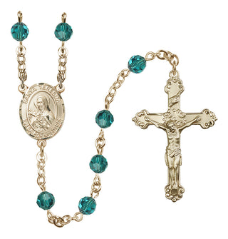 14 Karat Gold 6mm Austrian Crystal Santa Teresita Rosary in Zircon