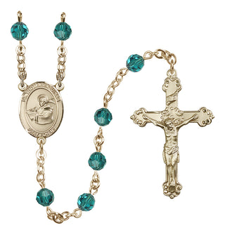 14 Karat Gold 6mm Austrian Crystal Saint Thomas Aquinas Rosary in Zircon
