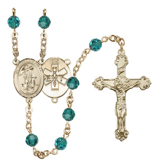 14 Karat Gold 6mm Austrian Crystal Guardian Angel / EMT Rosary in Zircon