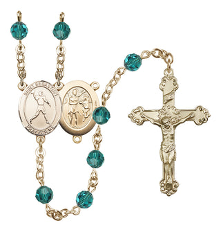 14 Karat Gold 6mm Austrian Crystal Saint Sebastian/Football Rosary in Zircon
