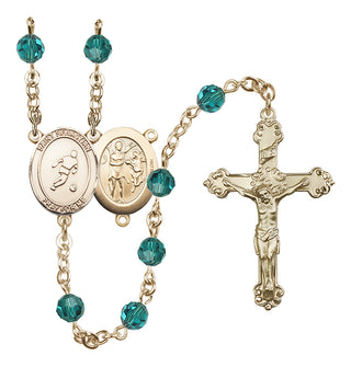 14 Karat Gold 6mm Austrian Crystal Saint Sebastian/Soccer Rosary in Zircon