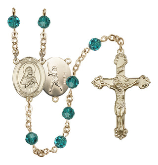 14 Karat Gold 6mm Austrian Crystal Saint Rita / Baseball Rosary in Zircon