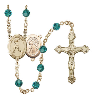 14 Karat Gold 6mm Austrian Crystal Saint Sebastian / Softball Rosary in Zircon