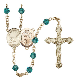 14 Karat Gold 6mm Austrian Crystal Saint Sebastian / Fishing Rosary in Zircon