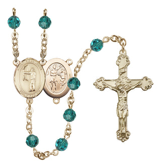 14 Karat Gold 6mm Austrian Crystal Saint Sebastian / Archery Rosary in Zircon