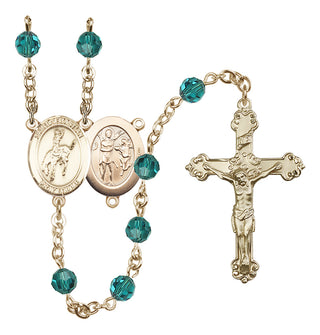 14 Karat Gold 6mm Austrian Crystal Saint Sebastian / Rodeo Rosary in Zircon
