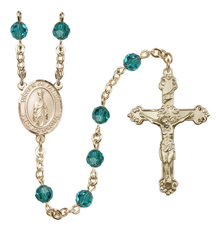 14 Karat Gold 6mm Austrian Crystal Virgen del Fatima Rosary in Zircon