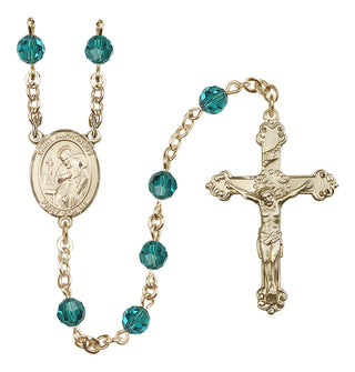 14 Karat Gold 6mm Austrian Crystal Saint Alphonsus Rosary in Zircon