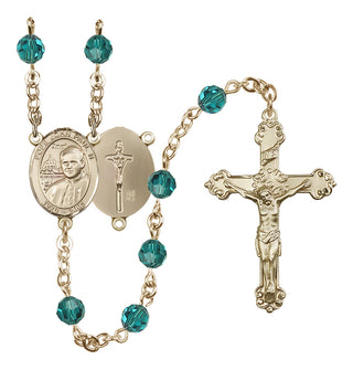 14 Karat Gold 6mm Austrian Crystal Saint John Paul II Rosary in Zircon