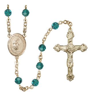 14 Karat Gold 6mm Austrian Crystal Virgen de la Merced Rosary in Zircon
