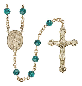 14 Karat Gold 6mm Austrian Crystal Saint Rene Goupil Rosary in Zircon