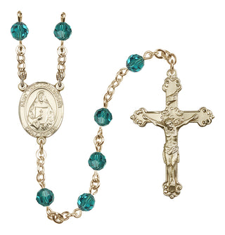 14 Karat Gold 6mm Austrian Crystal Saint Theodora Rosary in Zircon