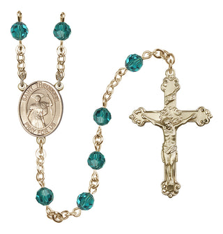 14 Karat Gold 6mm Austrian Crystal Saint Theodore Stratelates Rosary in Zircon